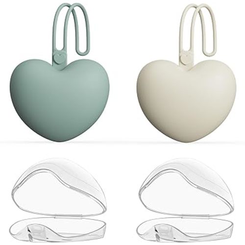 4pcs Pacifier Holder Case Set, 2pcs Silicone Portable Pacifier Pouch and 2pcs Transparent Pacifier Storage Container, Cute Heart Shape Pacifier Storage Case for Newborn Baby(Green+Khaki)