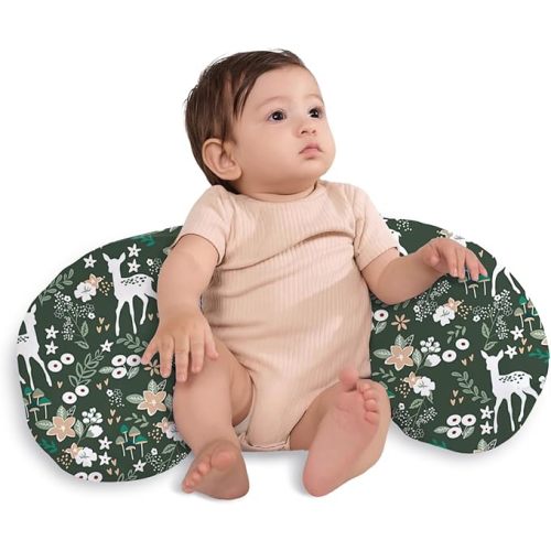 Little Grape Land Nursing Pillow, Upgraded Breast Feeding Pillow for Mom, Breastfeeding Bottle Feeding for 0–16 Months, Machine Washable Cover with Firm Breathable Filling for Tummy Time, Forest Deer