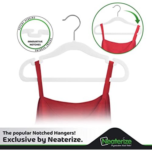NEATERIZE Clothes Baby Hangers for Closets - Unique Notches for Non Slip. Heavy-Duty Velvet Kids & Toddler Hangers for Closet | Ultra T