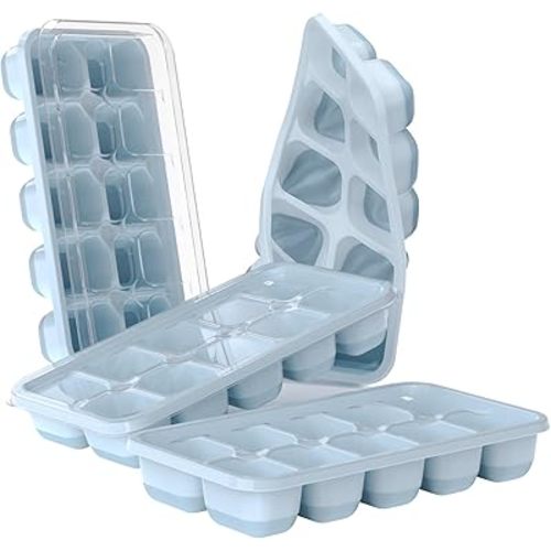 DOQAUS Ice Cube Tray with Lids - 4 Pack Stackable Silicone Ice Trays for Freezer, BPA & LFGB Safe, Easy Release for Kitchen, RV, Cocktail, Coffee, Soup & Food
