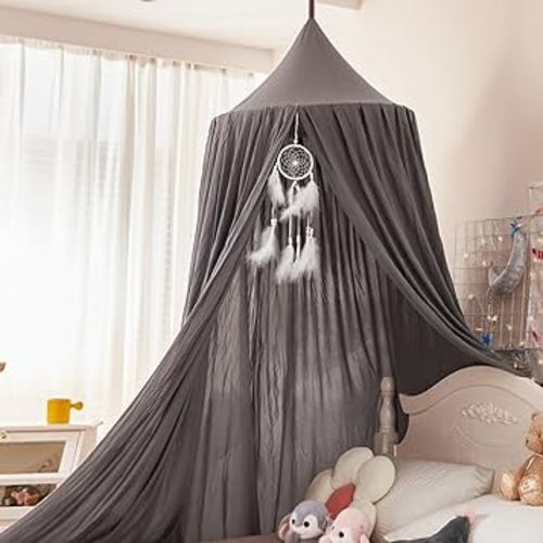 dix-rainbow Princess Decor Canopy for Kids Bed, Soft and Durable Bed Canopy for Girls Room Tent Canopy Dreamy Mosquito Net Bedding, Children Reading Nook Canopies Indoor(Grey)