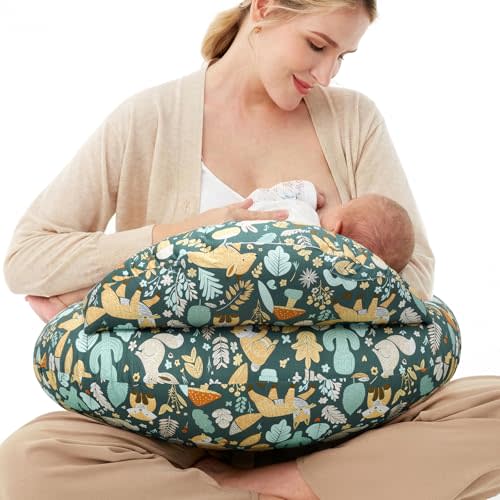 Momcozy Nursing Pillow for Breastfeeding-Pioneering Safety Guard- Wider Feeding Pillows for More Support for Mom & Baby- Easier Nursing & Hand Free- Fit for All, Removable Cotton Cover