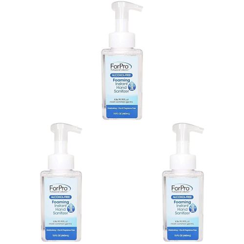 ForPro Professional Collection Alcohol-Free Foaming Instant Hand Sanitizer, Moisturizing, Dye and Fragrance Free Sanitizer, 15 Ounce Pump Bottle (Pack of 3)