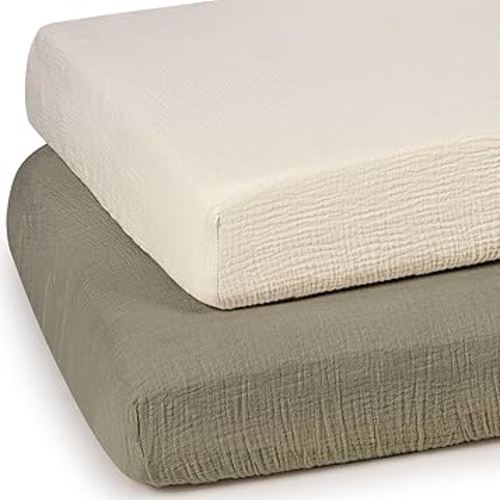 lulumoon Baby Muslin Crib Sheets - Toddler Cotton Fitted Crib Sheets Neutral for Boys and Girls 2Pack