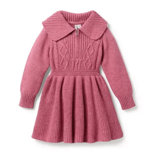 Girl Antique Rose Cable Knit Half-Zip Sweater Dress by Janie and Jack