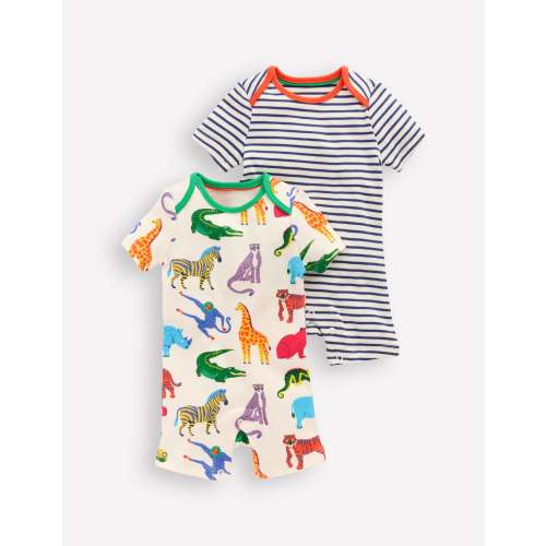 Boys Twin Pack Short Rompers-Multi Jungle Crowd