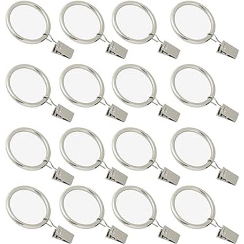 16 Pack Curtain Rings with Clips, Window Clip Rings Curtain Hooks Hangers Clip Rings for Hanging Drapery Drapes Bows, 1.5 Inch in Diameter, Matte Silver