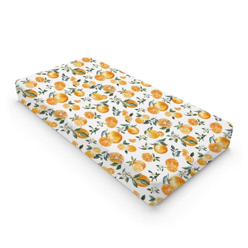 Watercolor Oranges Changing Pad Covers Retro Oranges Floral Leaves Baby Nursery Diaper Changing Table Sheets for Boy Girl Boho Summer Fruits Soft Breathable Stretch Fitted Change Table Mat 32''x16''