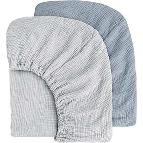 Muslin Cotton Crib Sheets - Neutral Fitted Sheets for Standard Crib& Toddler Mattress Soft and Breathable Baby Sheets for Boys and Girls - 28"x52"