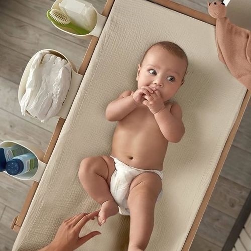 Baby Changing Pad Cover: Muslin Diaper Changing Table Pad Cover - Changing Pad Sheets for Girls Boys - S-Beige&Caramel - Solid