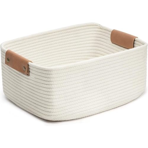 CHICVITA White Woven Basket Baby Gift Basket for Toys, Towels, Books, Rope Storage Basket for Living Room, Bathroom, Decorative Basket for Nursery