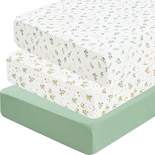 david's kids 3 Pack Fitted Crib Sheets, Ultra Soft Breathable Comfortable Baby Sheet Set for Boys Girls Neutral, 28x52 Inch Fits Standard Crib and Toddler Mattresses, Leaf & Floral