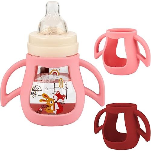 Silicone Sleeves with Handles for Mam Glass Bottle, 2 Pack Anti Breakage Baby Bottle Holder, 5oz