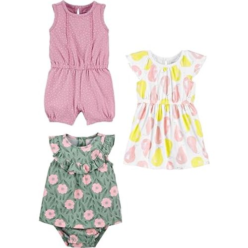 Simple Joys by Carter's Baby Girls' 3-Pack Romper, Sunsuit and Dress