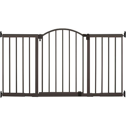 Summer Infant Metal Expansion Extra Wide Safety Pet and Baby Gate, 44"-71" Wide, 36” Tall, Hardware Mounted for Dog and Child Safety, Fits Large Opening or Doorway, Auto Close Walk Thru Door - Bronze