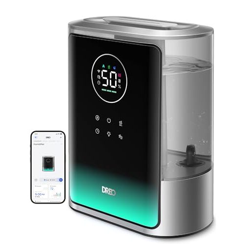 Dreo 8L Smart Humidifiers for Bedroom 600ft², 80H Runtime Warm&Cool Supersized Mist Humidifier for Large Room Indoor, Quiet Whole House humidifier for Baby, Plants, with Alexa/Google, Silver, HM717S