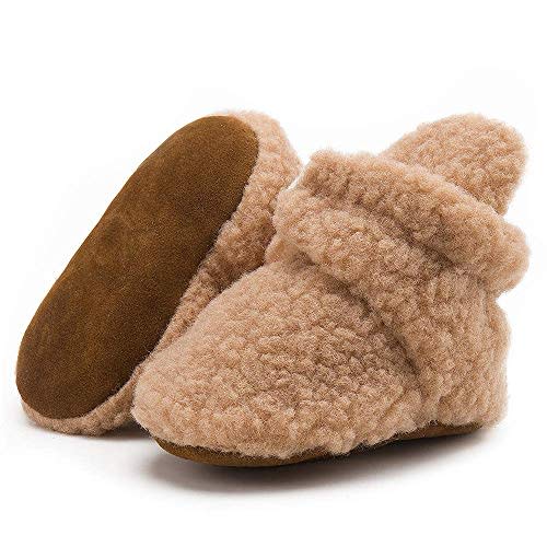 HsdsBebe Unisex Newborn Baby Cotton Booties Non-Slip Sole for Toddler Boys Girls Infant Winter Warm Fleece Cozy Socks Shoes
