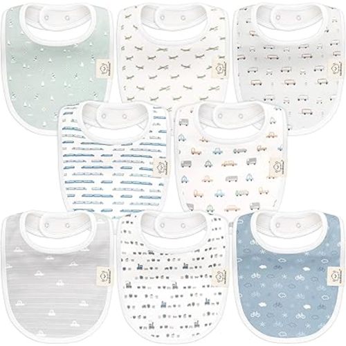 8-Pack Organic Baby Bibs for Boys, Girls - Soft Cotton Drooling and Teething Baby Bibs, Baby Girl Bibs, Baby Boy Bibs, Baby Drool Bibs for Baby Girl, Boy, Newborn Infant Bibs(Vessels)