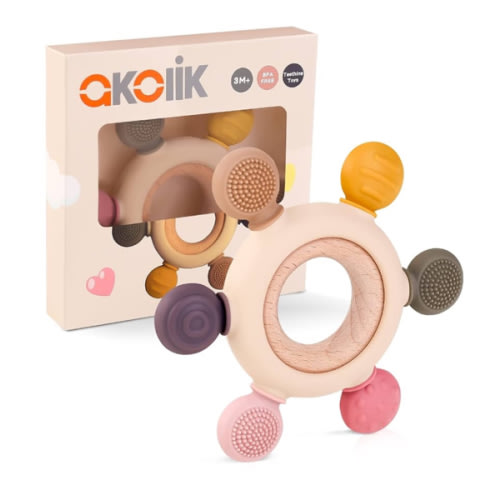 akolik Teething Toys for Babies, Baby Teethers Toy Teething Ring Silicone, Grasping Teething Toy, BPA Free Teething Nursing Accessories for 3+ Months Boy, Girl Toddlers (Rudder B)