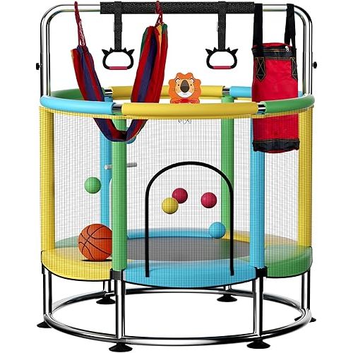 Trampoline for Kids with Anti-Rollover Round Bottom and Swing,55" Toddler Mini Trampoline for Kids Up to 440 Ibs,Gifts for Ages 3 Years and UP Indoor or Outdoor Play