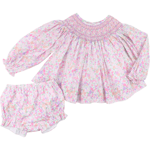 Purple And Pink Floral Smocked Diaper Set - Cecil and Lou