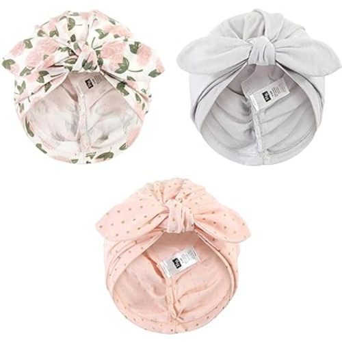 Hudson Baby Baby Girls Turban Cotton Headwraps, Pink Peony, One Size
