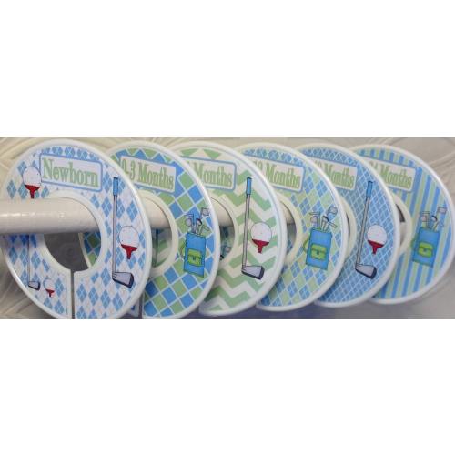 Baby Closet Dividers Blue Green Golf Golfing Golf Clubs Golf Balls Preppy Golf CD521 Baby Boy Shower Gift Nursery Closet Organizers