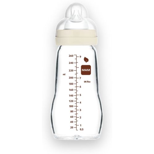 MAM Feel Good Medium Flow Premium Glass Baby Bottles, Easy Switch Between Breast and Bottle, 9oz, 0+ Months, Unisex, 1 Pack