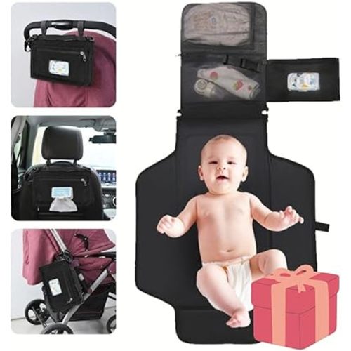 Portable Diaper Changing Pad - Waterproof Travel Kit with Smart Wipes Pocket & Free Baby Towel