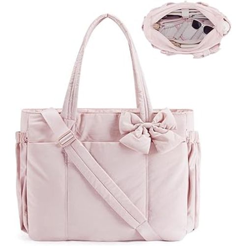 Emesak Lightweight Crush Bow Tote Bag For Women, Stylish Lightweight Puffy Quilted Shoulder Bag, Suitable for Women's Daily Commuting, Travel, Hiking, Cycling & Gym, Shopping