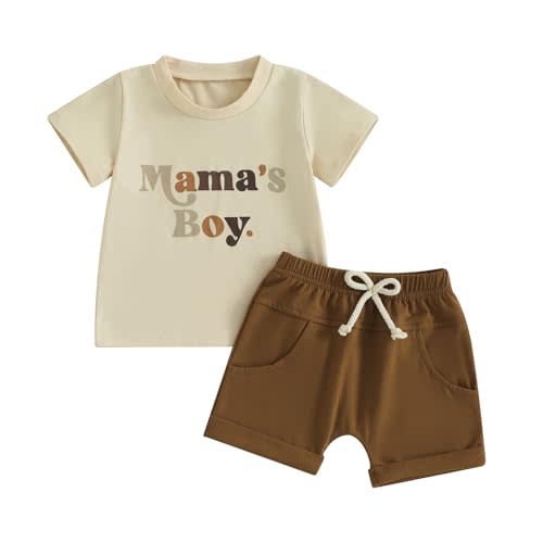 Karwuiio Toddler Baby Boy Summer Outfit Short Sleeve T-Shirt Tops Elastic Waist Shorts Set Baby Boys Clothes