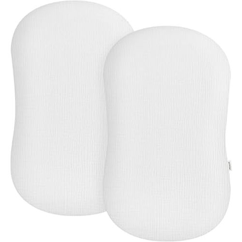 Muslin Baby Lounger Cover 2 Pack, Soft Breathable Newborn Lounger Pillow Cover for Boys Girls Infant (White & White)