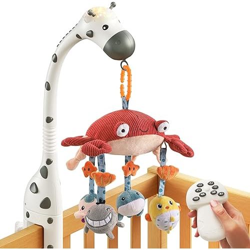 TUMAMA Baby Crib Mobile,3 in 1 Crib Toys with Remote Control,Projection Night Light, Music and White Noise, Mute Spin Motor Nursery Sensory Toys for Infant 0 3 6 9 Month Newborn Xmas Gift