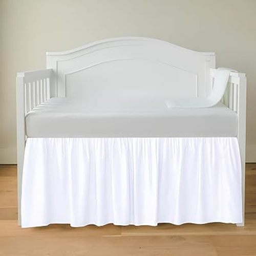 Luxury Crib Bed Skirt 28" x 52" with 14 Inch Drop Soft & Breathable Dust Ruffle Fits Standard Crib and Toddler Bed Nursery Microfiber Fabric Ruffle Bed Skirt for Baby Boys or Girls White Solid