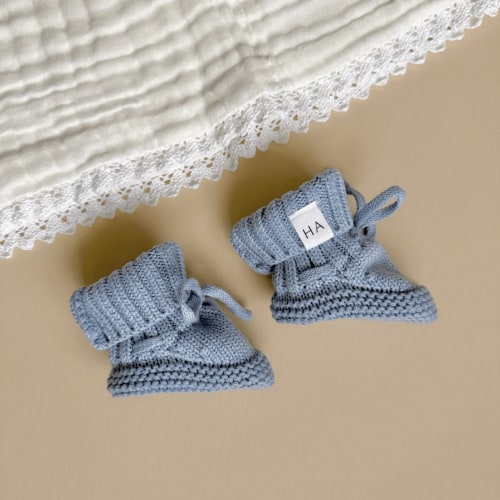 Blue Organic Cotton Knit Baby Booties