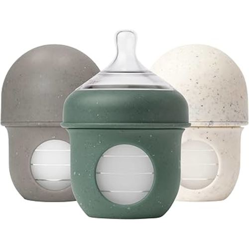 Boon Nursh Bottles - Silicone Baby Bottles Help Ease Colic Symptoms - Formula and Breast Milk Only Touch Platinum Food-Safe Silicone - Slow Flow - Speckle Green - 4 Ounce
