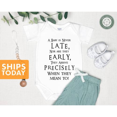 A Baby Is Never Late Onesie® - 100% Cotton - Available in White, Pink or Grey