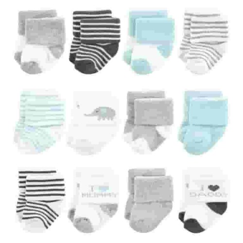 Hudson Baby Unisex Baby Cotton Rich Newborn and Terry Socks, Mom and Dad Gray Mint, 0-6 Months