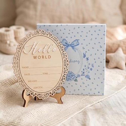 Hello World Baby Announcement Plaque, Wooden Newborn Sign, Hospital Photo Prop, Birth Announcement Decor, Nursery Room Decoration (D31)