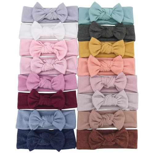 16 PCS Soft Knot Headbands with Hair Bows Elastic Hairbands Head Wrap For Newborn Baby Girls Infant Toddlers Kids Accessories (Bow Headband 16 pcs)