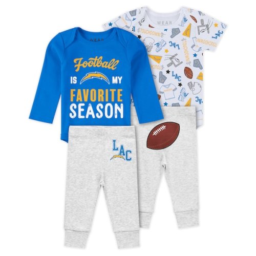 Newborn & Infant WEAR by Erin Andrews Los Angeles Chargers Three-Piece Turn Me Around Bodysuits & Pant Set