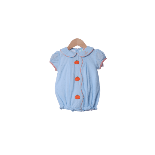 Hand Embroidered Blue Swiss Dot Pumpkin Bubble