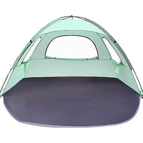 WhiteFang Beach Tent Anti-UV Portable Sun Shade Shelter for 3/4/6 Person, Extendable Floor with 3 Ventilating Mesh Windows Plus Carrying Bag, Stakes and Guy Lines