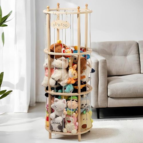 Stuffed Animal Zoo Storage Extra Large Wooden Stuffed Animal Holder Soft Toy Organizer Nursery Zoo Cage Plush Stuffed Toy Cage Kids Playroom Bedroom Decor Display Corner Oval Shaped
