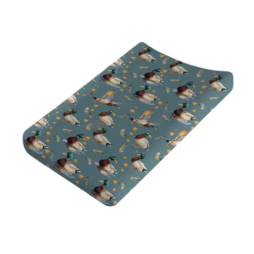 Vintage Duck Hunting Baby Changing Pad Cover for Boy Girl 32''x16'' Mallard Ducks Feathers Fitted Diaper Changing Table Sheets Wild Bird Animal Comfort Soft Breathable Baby Changing Table Mats