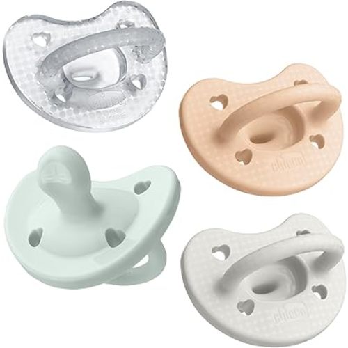 Chicco PhysioForma Luxe Silicone One Piece Pacifier for Babies Aged 0-6m | Fashion Textured Shield | BPA & Latex Free | Reusable Sterilizing Case | Multicolor, 4pk