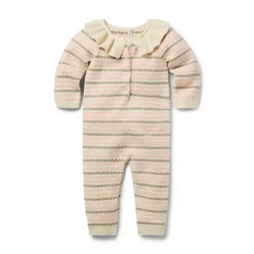 Baby Striped Ruffle Collared One-Piece