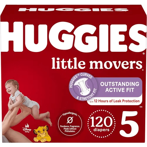 Huggies Size 5 Diapers, Little Movers Baby Diapers, Size 5 (27+ lbs), 120 Count (2 Packs of 60)