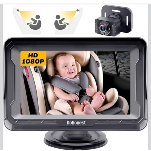 DoHonest Baby Car Camera HD 1080P - Rear-Facing Car Baby Monitor with Night Vision, Adjustable View Angle, Easy Setup, Anti-Glare Display, Safety for Kids & Infants