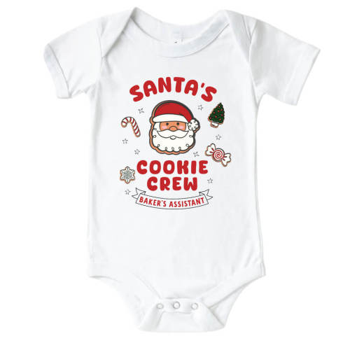 Santa's Cookie Crew Graphic Bodysuit & Kids Tee | White